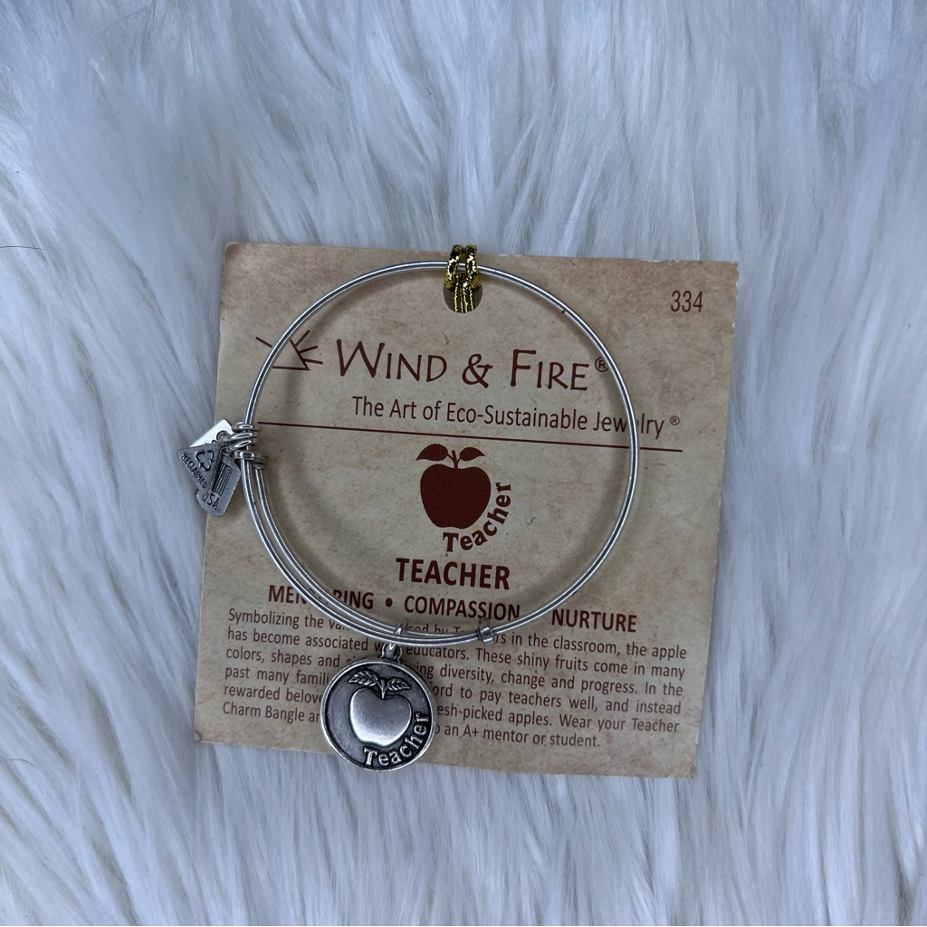 Wind & Fire Silver Apple Teacher Charm Bangle Bracelet